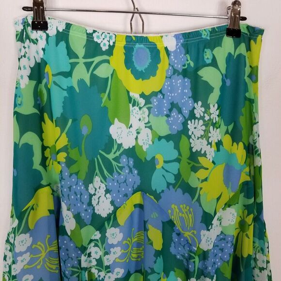 Vibrant Floral Midi Skirt in Green and Blue - Picture 2 of 6